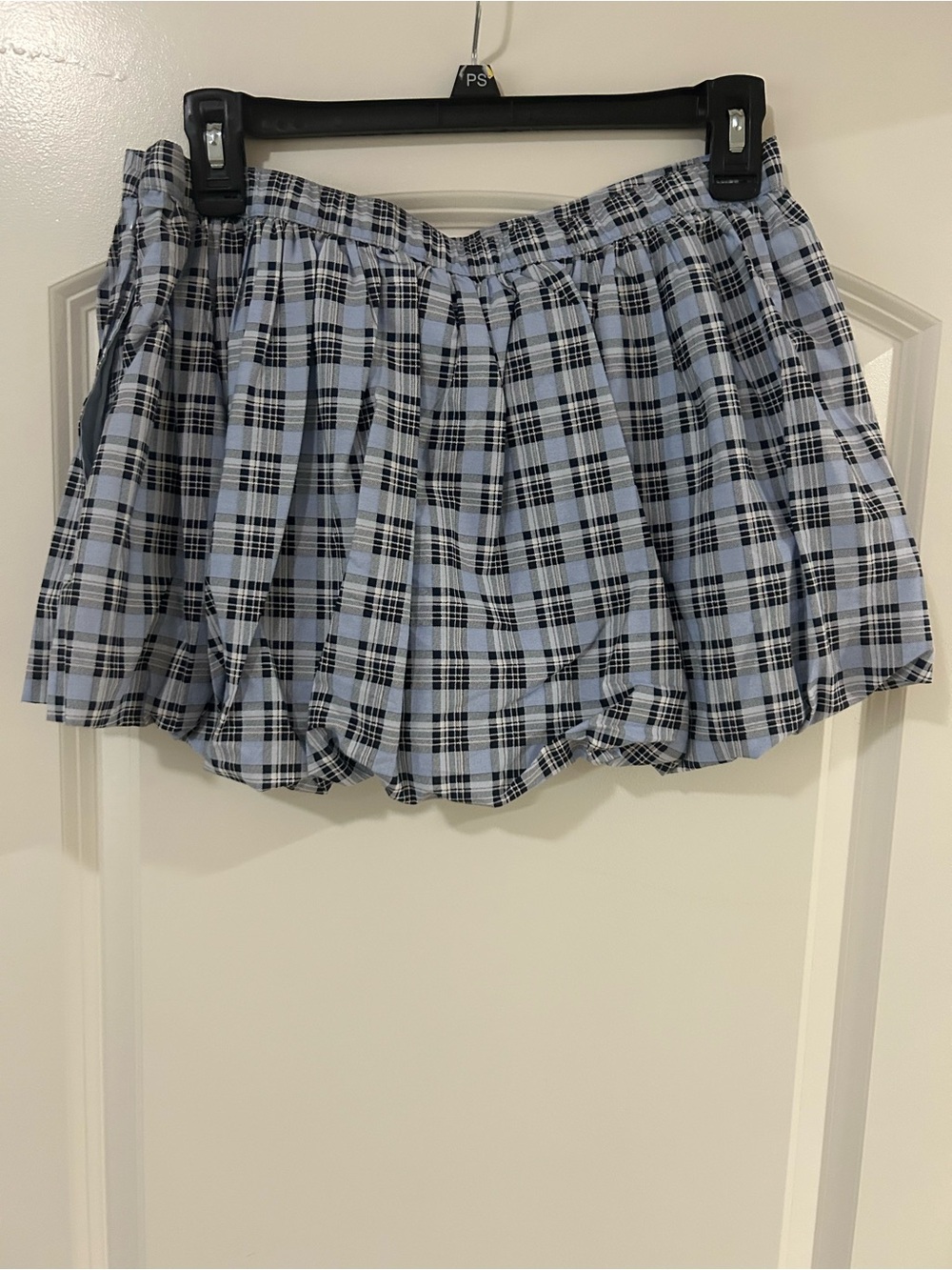 Hollister Light Blue and Black Plaid Bubble Hem Skirt
